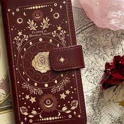 架空の洋書 "月夜の花" 12星座とアンティークフラワーの本 手帳型スマホケース 全機種対応 7枚目の画像