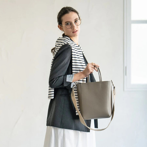 本革 2way ショルダーバッグ 縦長トート ゴールド金具 カーキ HAYNI