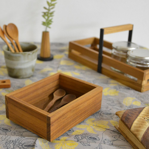 チーク ウッド カトラリーケース 木製 ボックス 小物入れ 収納 ペン