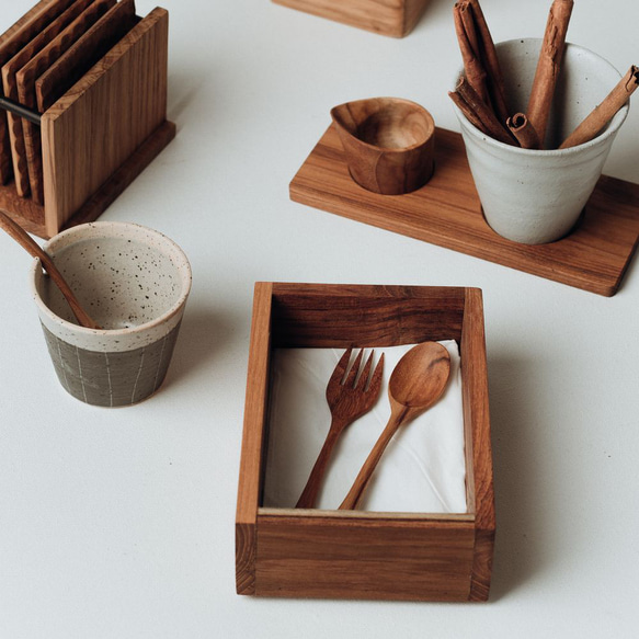チーク ウッド カトラリーケース 木製 ボックス 小物入れ 収納