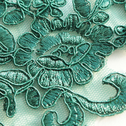 チュールコード刺繍レースモチーフ 1対 花 緑 (MFLB52GREJJL チュールコード刺繍レースモチーフ 1対 花 緑 (MFLB52GREJJL