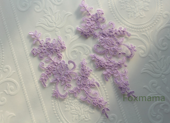 チュールコード刺繍レースモチーフ 1対 花 薄紫 (MFLB32FMEJJL) レース