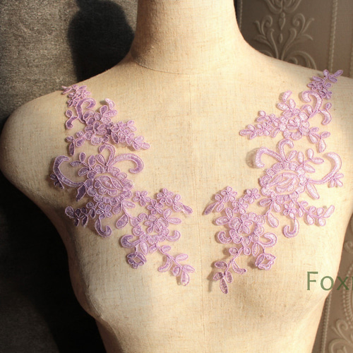 チュールコード刺繍レースモチーフ 1対 花 薄紫 (MFLB32FMEJJL) レース