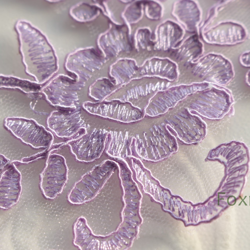 チュールコード刺繍レースモチーフ 1対 花 薄紫 (MFLB32FMEJJL) レース