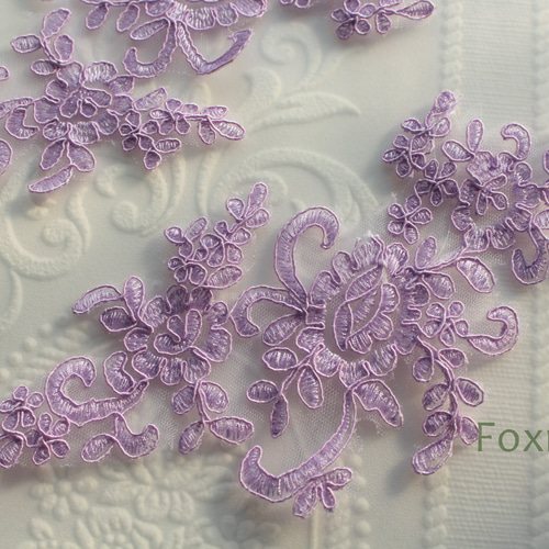 チュールコード刺繍レースモチーフ 1対 花 薄紫 (MFLB32FMEJJL) レース