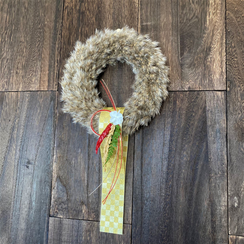 お正月飾り→葦（ヨシ）のふわふわリース 2Way 自然素材 しめ縄