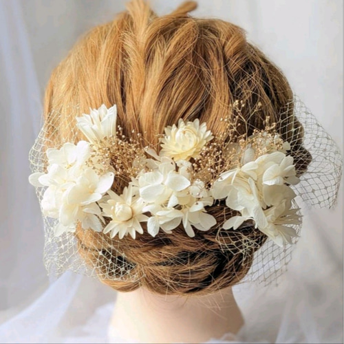 レース × ホワイト 髪飾り 【 成人式 ウェディング 前撮り 振袖 袴 白