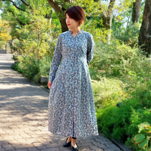 送料無料】リバティ 前開き襟フリルワンピース ワンピース  