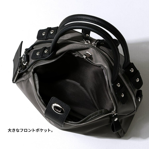 ナイロン 本革 ショルダーバッグ ゴールド金具 ブラック [loche ナイロン 本革 ショルダーバッグ ゴールド金具 ブラック [loche