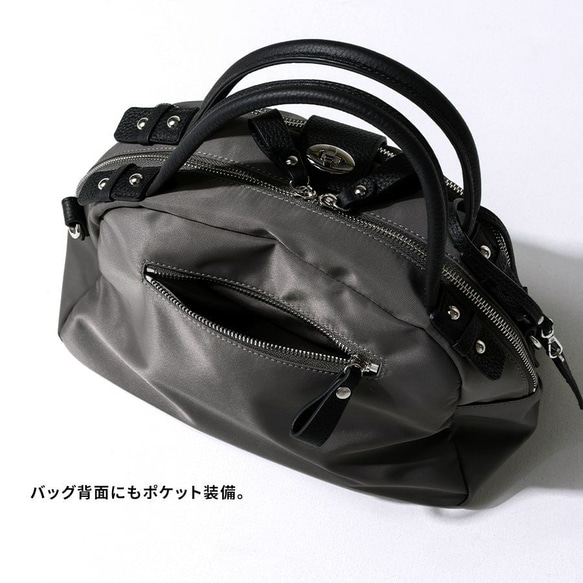 ナイロン 本革 ショルダーバッグ シルバー金具 ブラック [loche-nylon-mini02-2d-svbkbk] 11枚目の画像