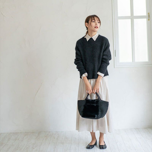 もこもこ ファーバッグ ボアトート 軽量 アイボリー×グレージュ 舟形