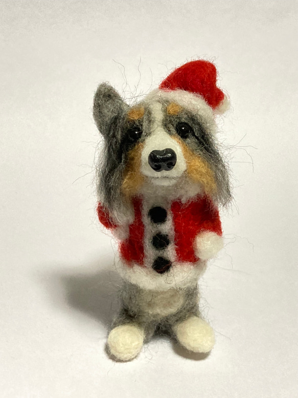 見本 シェルティ 羊毛フェルト サンタ うちの子オーダー 受注制作 見本 シェルティ クリスマス