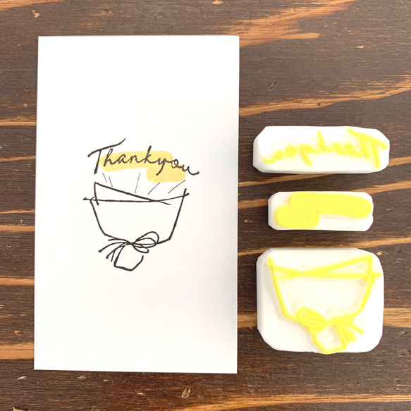 消しゴムはんこNo.170  thank you 手書き文字 花 消しゴムはんこNo.170 thank you 手書き文字 花