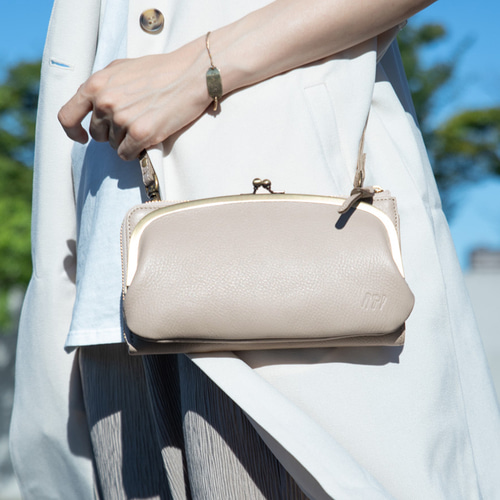 がま口 お財布ショルダー くすみカラー グレージュ 長財布
