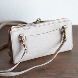 がま口　お財布ショルダー　くすみカラー   グレージュ　長財布　スマホショルダー　レディース　aw-17nns 5枚目の画像