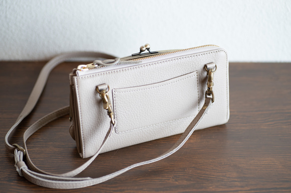 がま口　お財布ショルダー　くすみカラー   グレージュ　長財布　スマホショルダー　レディース　aw-17nns 5枚目の画像