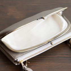 がま口　お財布ショルダー　くすみカラー   グレージュ　長財布　スマホショルダー　レディース　aw-17nns 6枚目の画像