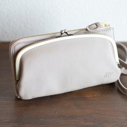 がま口　お財布ショルダー　くすみカラー   グレージュ　長財布　スマホショルダー　レディース　aw-17nns 4枚目の画像