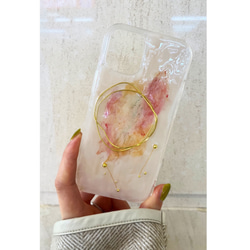 【黄桃】iPhoneケース　スマホケース　クリアケース　水彩アート　ニュアンス　ワイヤーアート 6枚目の画像