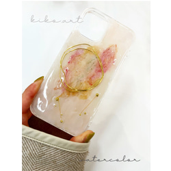 【黄桃】iPhoneケース　スマホケース　クリアケース　水彩アート　ニュアンス　ワイヤーアート 1枚目の画像