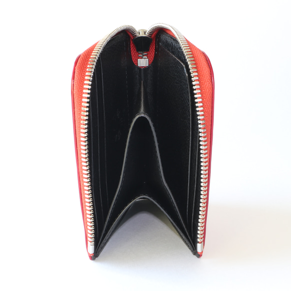 L字ファスナーコンパクト財布　本革　イタリアンレザー　ブッテーロ　レッド　10303 4枚目の画像