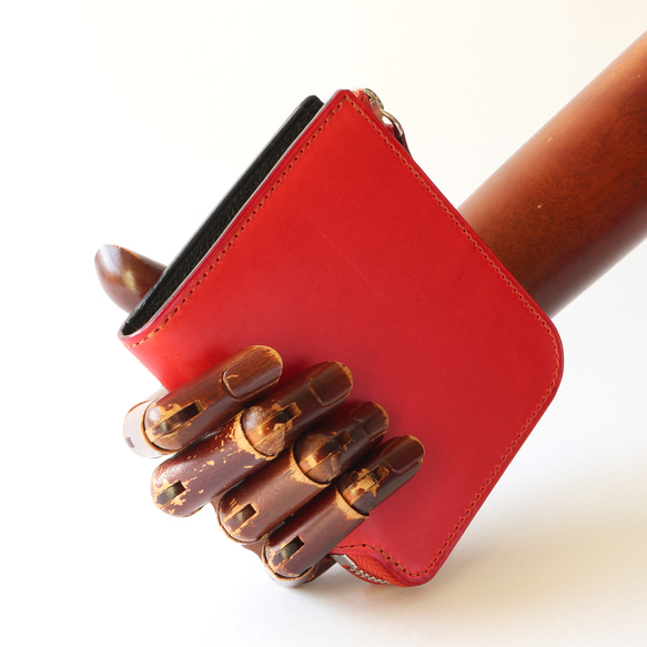 L字ファスナーコンパクト財布　本革　イタリアンレザー　ブッテーロ　レッド　10303 8枚目の画像