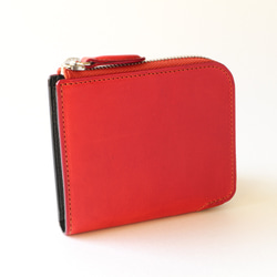 L字ファスナーコンパクト財布　本革　イタリアンレザー　ブッテーロ　レッド　10303 2枚目の画像