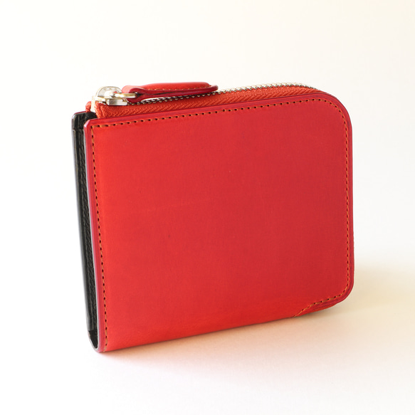 L字ファスナーコンパクト財布　本革　イタリアンレザー　ブッテーロ　レッド　10303 2枚目の画像