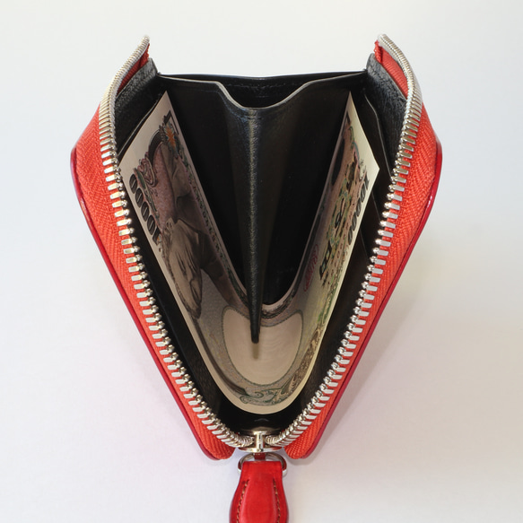 L字ファスナーコンパクト財布　本革　イタリアンレザー　ブッテーロ　レッド　10303 12枚目の画像