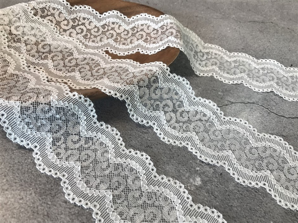 2m ラッセルレース 両耳スカラップ スパイラル柄 日本製 lace-No,145 1枚目の画像