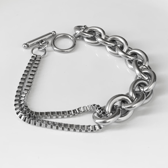 【eve】chain  bracelet 　マンテルブレスレット　丸型×ベネチアン　チェーン 11mm シルバー 2枚目の画像