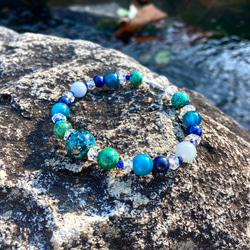 【碧き星の平和の誓い◆争いごとから無縁の日々へ〜地球を思わせる大玉クリソコラ】ラピスラズリ　エンジェライト　アパタイト　 3枚目の画像