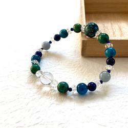 【碧き星の平和の誓い◆争いごとから無縁の日々へ〜地球を思わせる大玉クリソコラ】ラピスラズリ　エンジェライト　アパタイト　 4枚目の画像