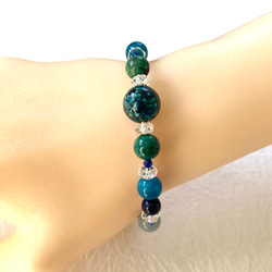 【碧き星の平和の誓い◆争いごとから無縁の日々へ〜地球を思わせる大玉クリソコラ】ラピスラズリ　エンジェライト　アパタイト　 5枚目の画像