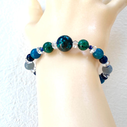 【碧き星の平和の誓い◆争いごとから無縁の日々へ〜地球を思わせる大玉クリソコラ】ラピスラズリ　エンジェライト　アパタイト　 6枚目の画像