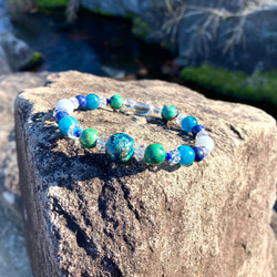 【碧き星の平和の誓い◆争いごとから無縁の日々へ〜地球を思わせる大玉クリソコラ】ラピスラズリ　エンジェライト　アパタイト　 2枚目の画像