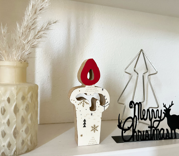 数量限定販売☆クリスマス　ウッドオブジェ  キャンドルミニ　置物　木製 3枚目の画像