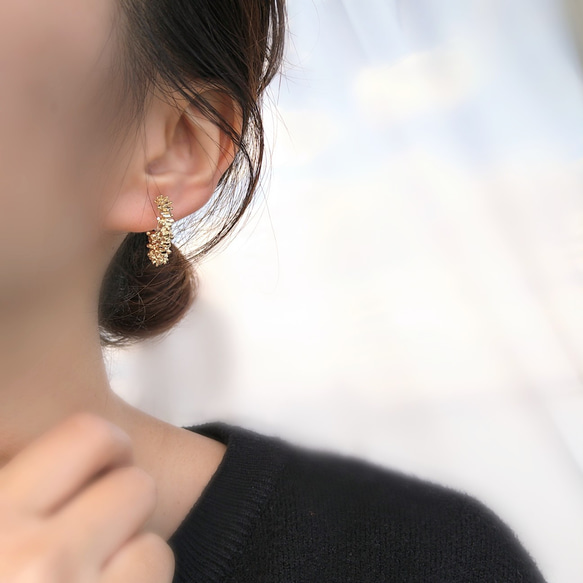 simply spark hoop earrings   シンプリーフープイヤリングフープピアス金属アレルギーノンホール 8枚目の画像