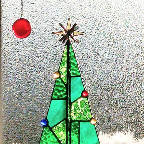 窓辺に飾りたいステンドグラスのクリスマスツリー立体トップスター
