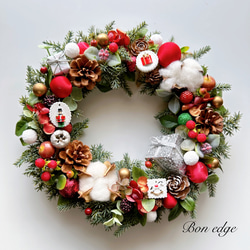オーナメントが可愛いクリスマスリース 赤×グリーン アートフラワー