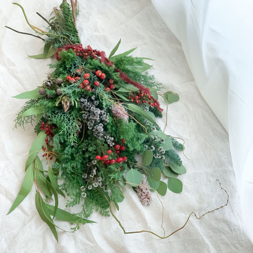 クリスマス2025】フレッシュ針葉樹たっぷりスワッグ Lサイズ ＊受注後