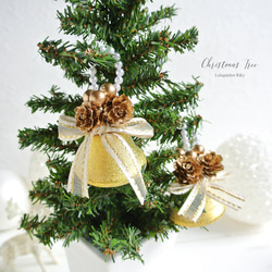 クリスマスベル　4個セット　木の実とリボンのゴールドベル　クリスマスオーナメント　　クリスマスインテリア　R&yCH58 2枚目の画像