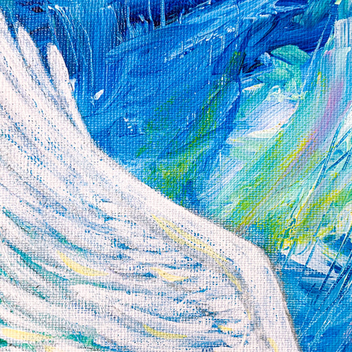 受注制作】原画 翼 ツバサ 羽 青空 太陽 ブルー シルバー