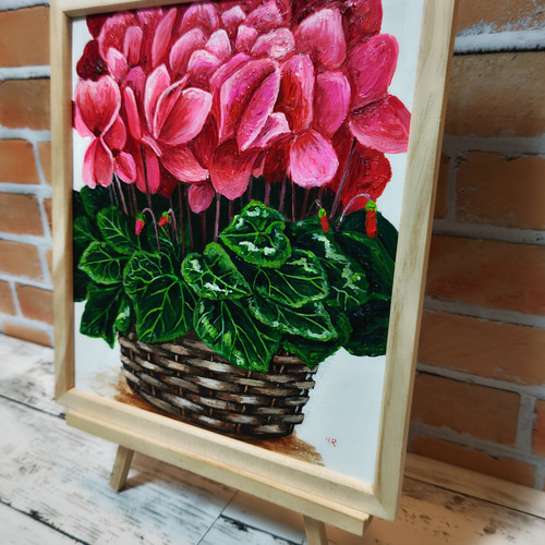 シクラメンの油絵 シクラメンの花の油絵 写実的な花の芸術 30 x 20 cm - ショップ
