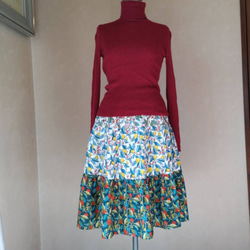 フルーツ模様　リバティ三段ティアードスカート 5枚目の画像