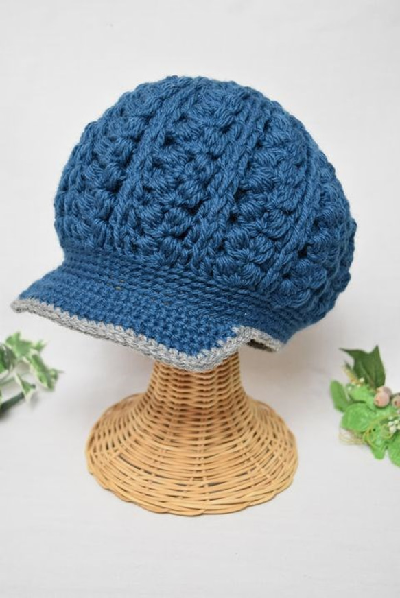 ●玉編みのキャスケット（青緑） 3枚目の画像