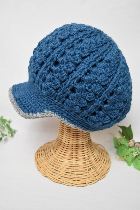 ●玉編みのキャスケット（青緑） 4枚目の画像