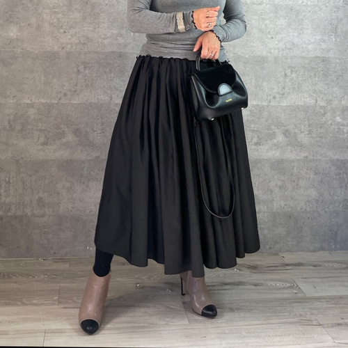 小柄S□シンプルなのに洒落見え♡贅沢タックギャザーフレア