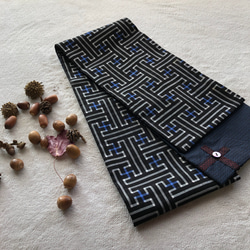 アンティーク大島紬のストール　秋名バラ青　リバーシブル　ギフトに　着物リメイク 1枚目の画像
