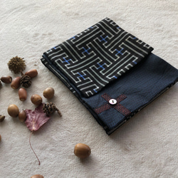 アンティーク大島紬のストール　秋名バラ青　リバーシブル　ギフトに　着物リメイク 6枚目の画像